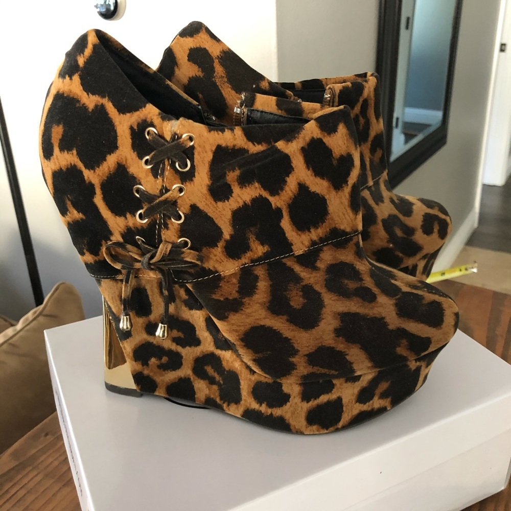Liliana Leopard Wedge Booties